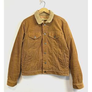 GAP Stretch Mens Corduroy Sherpa Lined Trucker Brown Jacket Coat Size Large